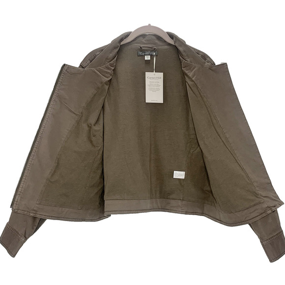 GARNET HILL Organic Cotton Moto Jacket 10 Army Green Asymmetric Zip Ribbed NWT - Picture 3 of 8